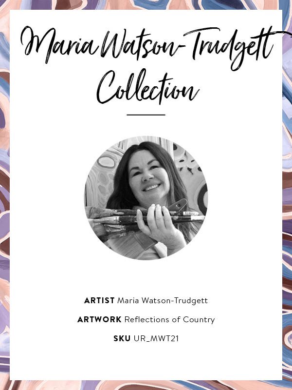 Bright, playful painting in soft brown, peach, and purple tones with fluid forms and floral motifs. From the Maria Watson-Trudgett collection with Urban Road.