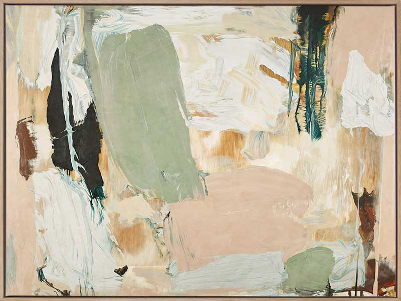 Modern abstract art Earth Echoes II showcasing blush, ivory, and green tones, perfect for contemporary interiors.