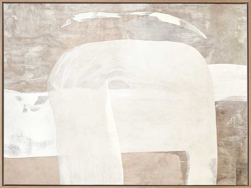 Minimalist abstract wall art featuring beige, ivory, and grey tones with gentle geometric shapes and textures for tranquil interiors.