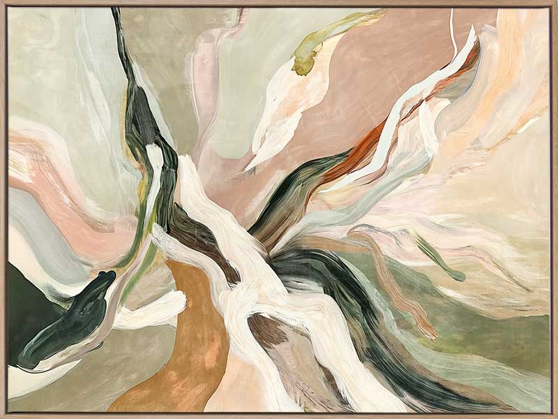 Fluid abstract wall art in soft earthy tones with harmonious forms and lines that flow from the centre to the edges.
