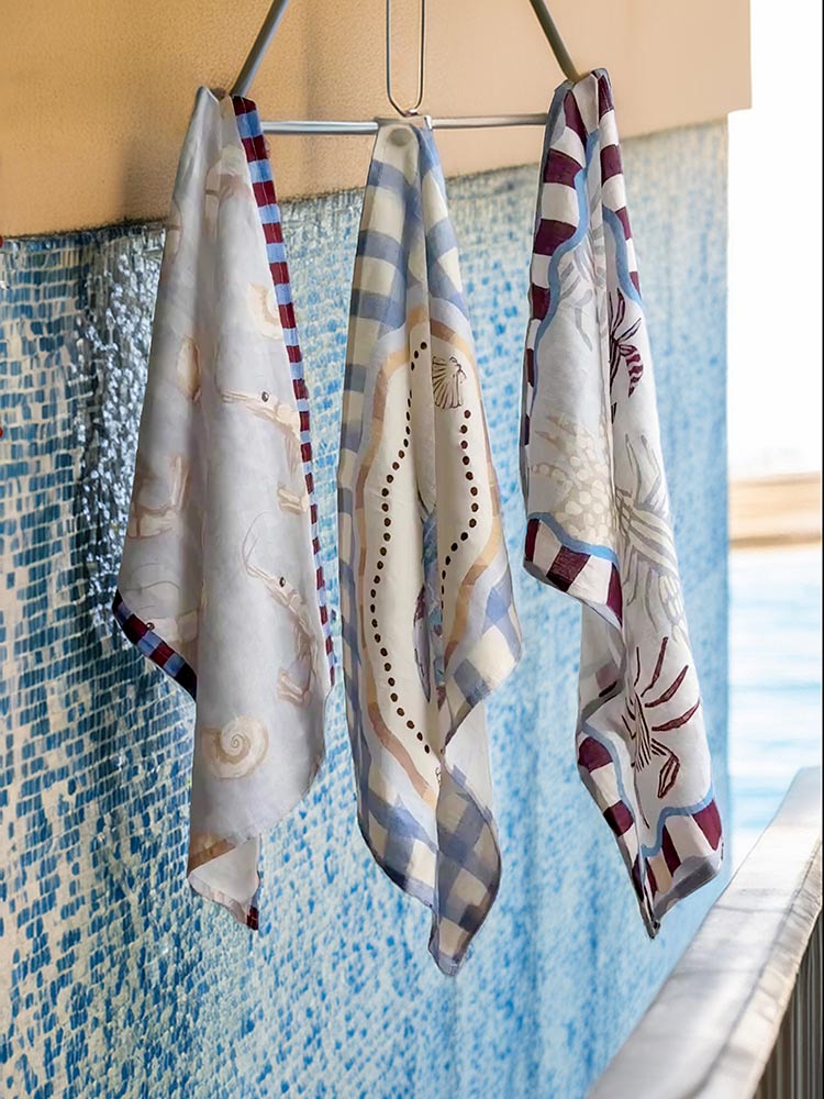 Crabby & Cute Blue Linen Tea Towels | Lifestyle