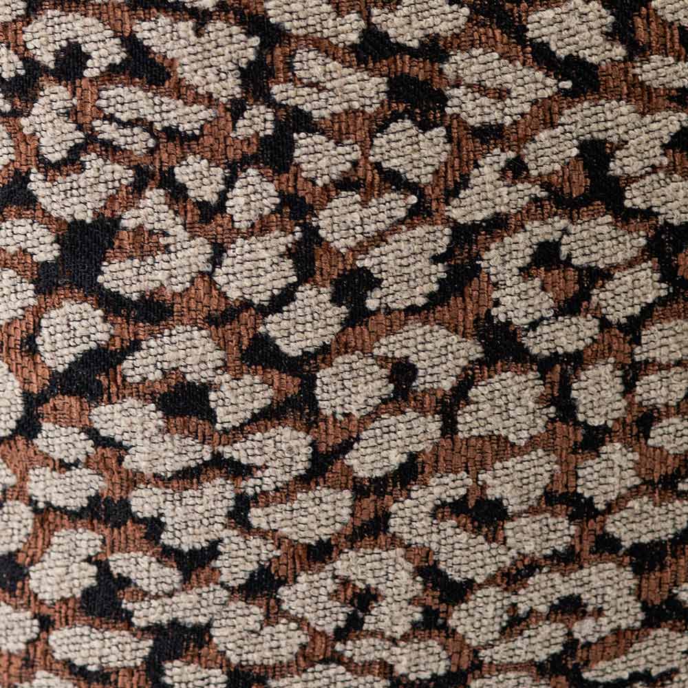 The Urban Road Foxshade Square Rust Cushion (50x50cm) features a luxury woven fabric with a brown, beige, and black abstract animal print, perfect for adding Darren Palmer-inspired style to your space. Shown against a white background.