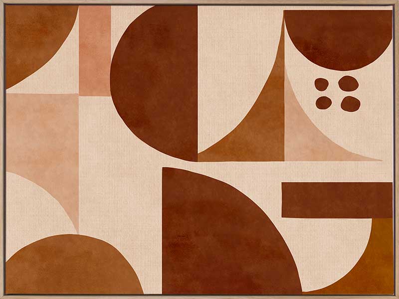 Geometric wall art from the Tim Neve collection by Urban Road, featuring warm terracotta arcs and beige curved forms.