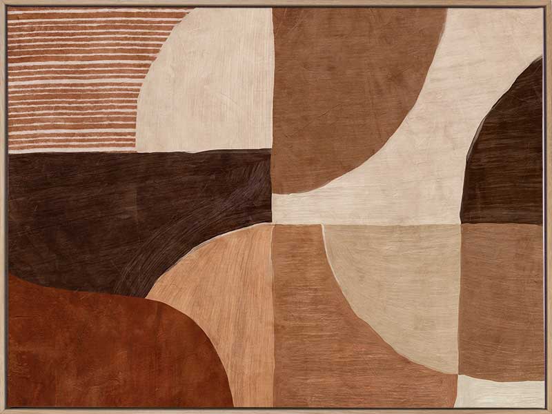 Abstract wall art from the Tim Neve collection by Urban Road, with bold brown forms, layered textures, and neutral shapes.