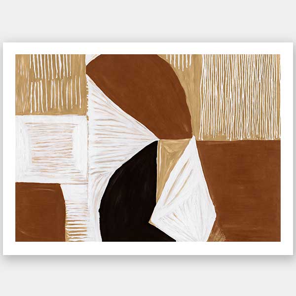 Geometric wall art from the Tim Neve collection by Urban Road, with rounded brown shapes and layered patterns in a modern style.