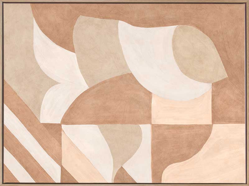 Wall art from the Tim Neve collection by Urban Road, showcasing bold black arcs layered over warm brown and cream patterns.