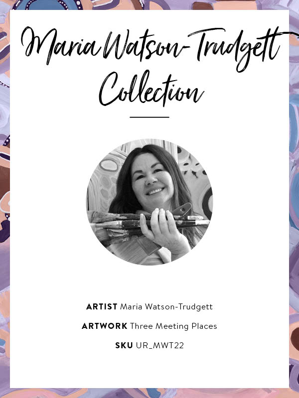 Vivid purple and pink composition featuring blooming flower shapes, geometric tiles, and layered brushstrokes. From the Maria Watson-Trudgett collection with Urban Road.