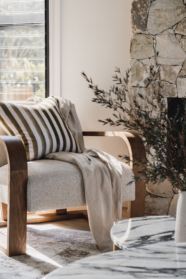 Rumi Striped Khaki Green Linen Cushion - 50X50cm | Lifestyle