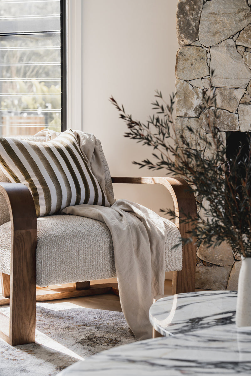 Rumi Striped Khaki Green Linen Cushion - 50X50cm | Lifestyle