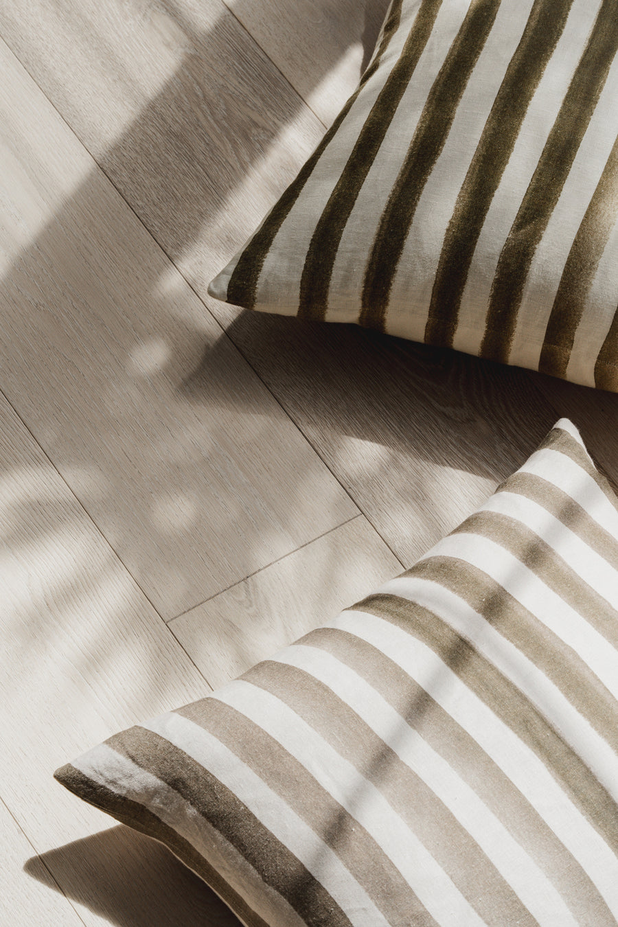 Rumi Striped Khaki Green Linen Cushion - 50X50cm | Lifestyle