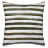 The Rumi Striped Khaki Green Linen Cushion by Urban Road (50x50cm) features hand-painted horizontal stripes in khaki green and white with a watercolor effect, adding an artistic, modern touch to your decor.