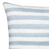 The Rumi Striped Blue Linen Cushion With Feather Insert by Urban Road (50x50cm) features evenly spaced light blue and white horizontal stripes on linen-like fabric, adding a modern, casual touch to your home décor.