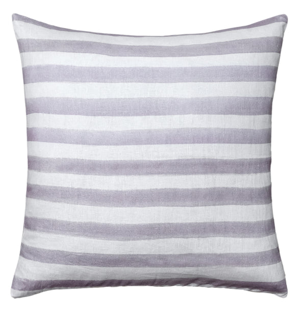 The Urban Road Rumi Striped Lilac Linen Cushion (50x50cm) features soft lilac and white stripes, a smooth linen texture, and a minimalist design—perfect for bringing understated elegance to your home decor.