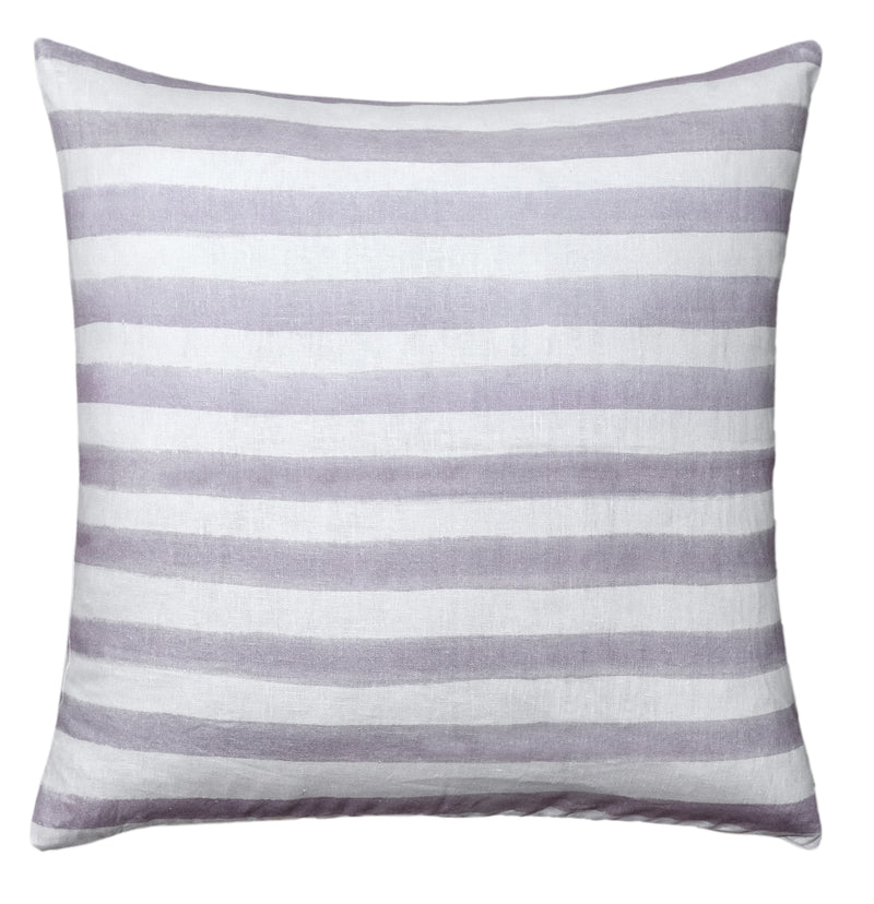The Urban Road Rumi Striped Lilac Linen Cushion (50x50cm) features soft lilac and white stripes, a smooth linen texture, and a minimalist design—perfect for bringing understated elegance to your home decor.