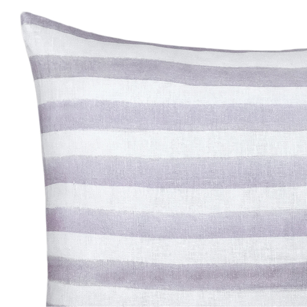 The Urban Road Rumi Striped Lilac Linen Cushion (50x50cm) features soft lilac and white stripes, a smooth linen texture, and a minimalist design—perfect for bringing understated elegance to your home decor.