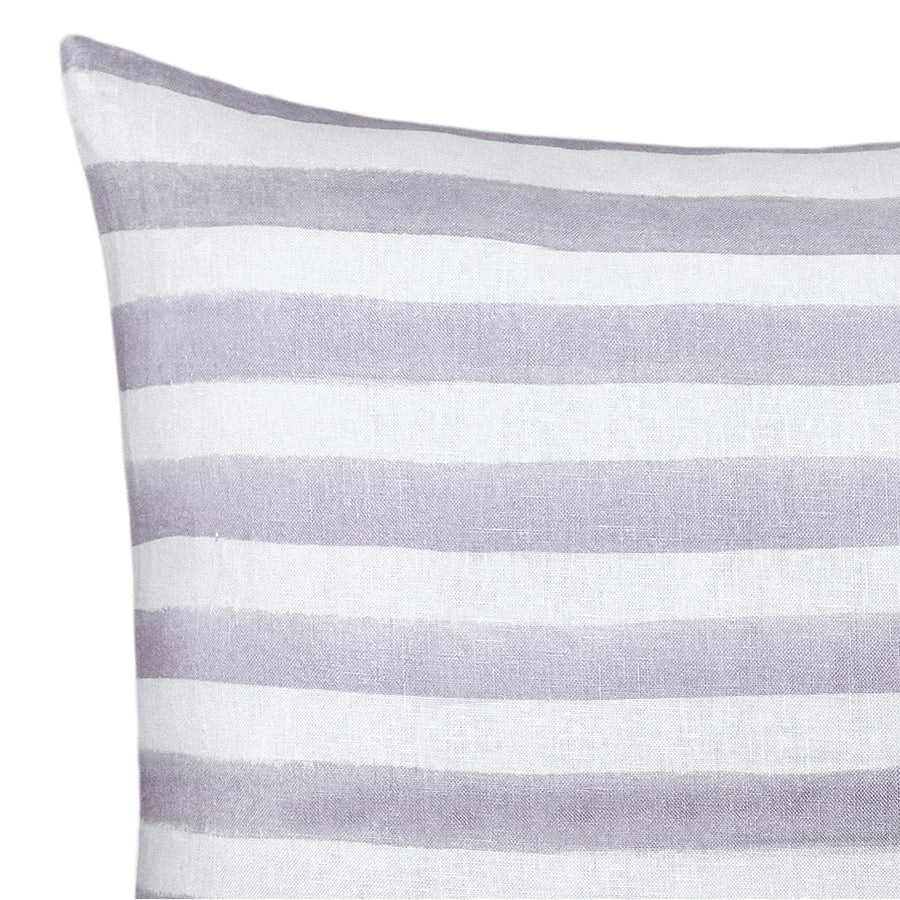 The Urban Road Rumi Striped Lilac Linen Cushion (50x50cm) features soft lilac and white stripes, a smooth linen texture, and a minimalist design—perfect for bringing understated elegance to your home decor.