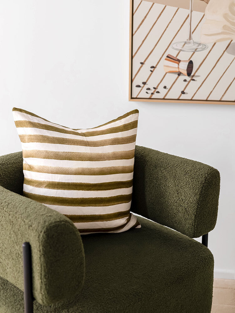 Rumi Striped Olive Green Linen Cushion - 50X50cm | Lifestyle