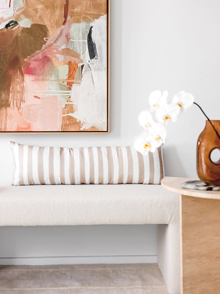 Ziggy Striped Nude Long Lumbar Linen Cushion - 90X30cm | Lifestyle