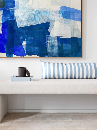 Ziggy Striped Blue Long Lumbar Linen Cushion - 90X30cm | Lifestyle