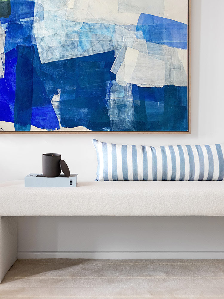 Ziggy Striped Blue Long Lumbar Linen Cushion - 90X30cm | Lifestyle