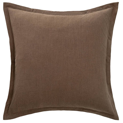 The Urban Road Blair Brown Linen Cushion - 50x50cm is a square brown throw pillow with a simple design and flat flange border, ideal for enhancing your home decor and adding elegance to any linen cushion collection.
