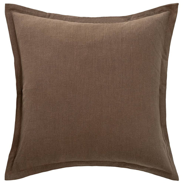 The Urban Road Blair Brown Linen Cushion - 50x50cm is a square brown throw pillow with a simple design and flat flange border, ideal for enhancing your home decor and adding elegance to any linen cushion collection.