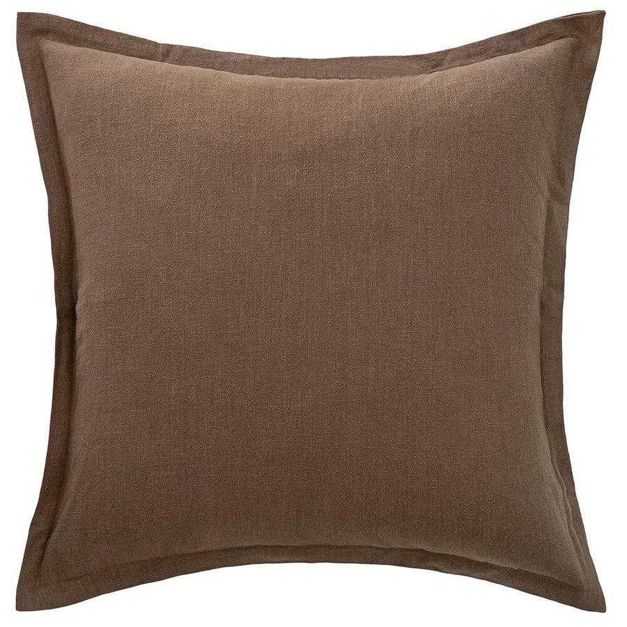 The Urban Road Blair Brown Linen Cushion - 50x50cm is a square brown throw pillow with a simple design and flat flange border, ideal for enhancing your home decor and adding elegance to any linen cushion collection.