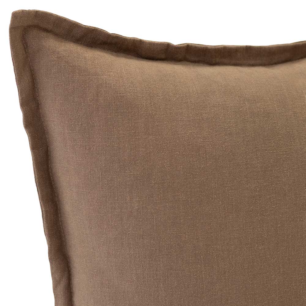 The Urban Road Blair Brown Linen Cushion - 50x50cm is a square brown throw pillow with a simple design and flat flange border, ideal for enhancing your home decor and adding elegance to any linen cushion collection.