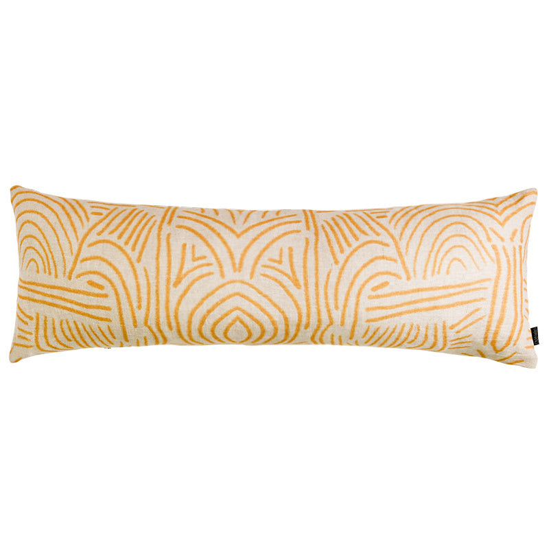 Tiki Hut Mustard Long Lumbar Linen Cushion - 90x30cm