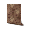 Deep brown wallpaper design with soft beige and rust vases, trailing plum-toned flowers, and moody undertones, from the Shatha collection with Urban Road.