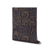 Deep navy wallpaper with contrasting beige palm trees and a rhythmic sweep of dark linear marks, from the Shatha collection with Urban Road.