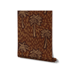 Rich cocoa wallpaper with tonal brown palm trees and hand-drawn sweeping tile patterns, from the Shatha collection with Urban Road.