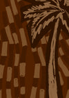 Rich cocoa wallpaper with tonal brown palm trees and hand-drawn sweeping tile patterns, from the Shatha collection with Urban Road.
