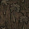 Bold black wallpaper with monochrome beige palms and a dynamic arrangement of swirling tile-like lines, from the Shatha collection with Urban Road.