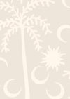 Soft cream wallpaper featuring subtle tonal palm trees, crescent shapes, and a decorative linear border, from the Shatha collection with Urban Road.