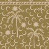 Earthy olive wallpaper with pale golden palm trees and moon icons arranged in a repeat pattern, from the Shatha collection with Urban Road.