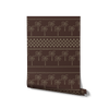 Deep brown wallpaper with tonal palm rows and geometric stripe accents in beige, from the Shatha collection with Urban Road.