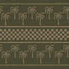 Earthy olive wallpaper with khaki palms arranged in rows and a central checker pattern band, from the Shatha collection with Urban Road.
