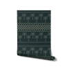 Bold forest green wallpaper with neat rows of palms and layered border accents in pale olive tones, from the Shatha collection with Urban Road.