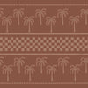Warm terracotta wallpaper featuring stylised palm trees and decorative borders in muted coral tones, from the Shatha collection with Urban Road.