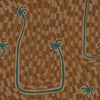 Rich ochre wallpaper featuring bold teal palms and sweeping trunk lines over a layered golden-brown pattern, from the Shatha collection with Urban Road.