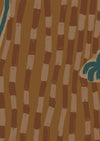 Rich ochre wallpaper featuring bold teal palms and sweeping trunk lines over a layered golden-brown pattern, from the Shatha collection with Urban Road.