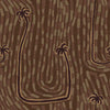 Dark brown wallpaper with tonal palm silhouettes and swooping curved lines that echo natural textures, from the Shatha collection with Urban Road.