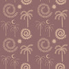 Muted green wallpaper with subtle contrasting palm trees and celestial illustrations in sandy cream tones, from the Shatha collection with Urban Road.