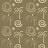 Purple blush wallpaper with soft pink undertones and cream palm motifs, crescent moons, and spiralling sunbursts, from the Shatha collection with Urban Road.