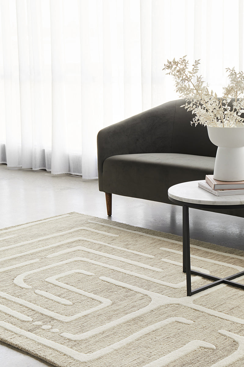 Summit Maze Linen Rug | Lifestyle