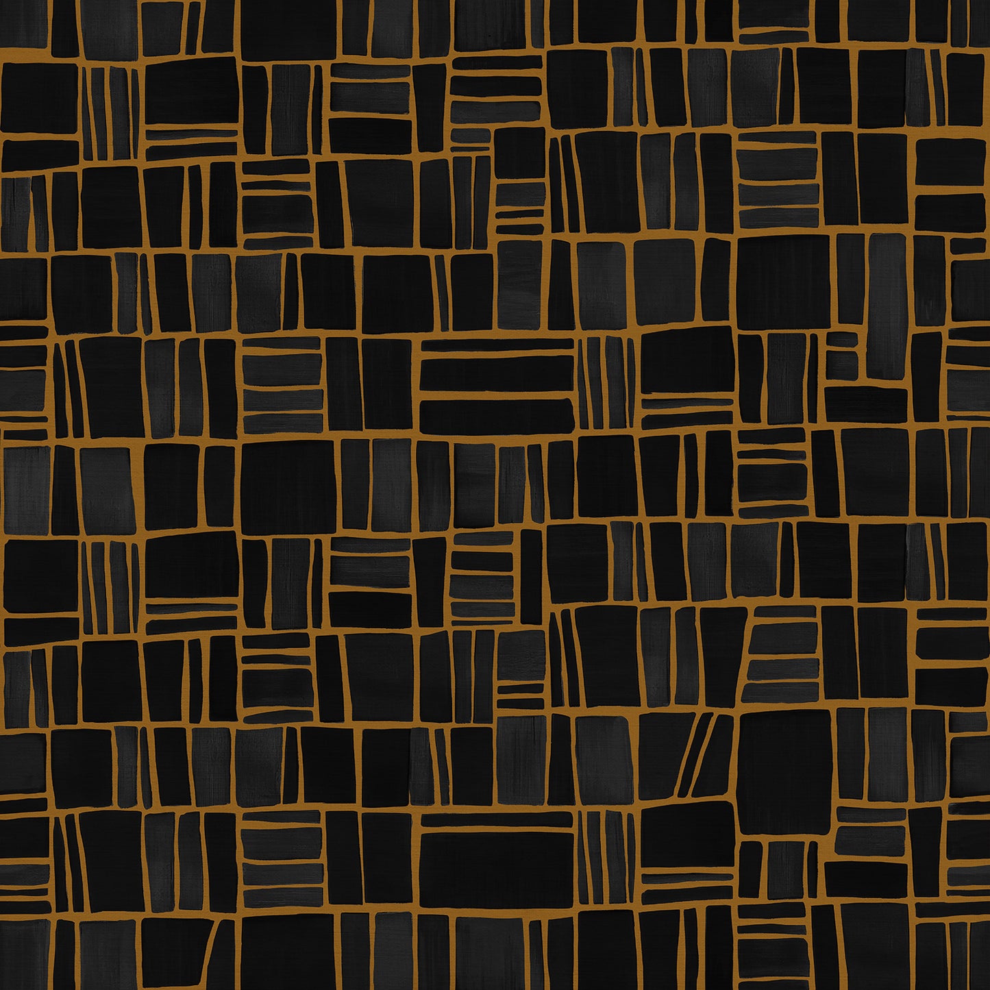 Wallpaper from the Tim Neve collection by Urban Road, featuring bold black grid lines on a warm golden brown background, creating a striking linear design.