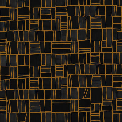 Wallpaper from the Tim Neve collection by Urban Road, featuring bold black grid lines on a warm golden brown background, creating a striking linear design.