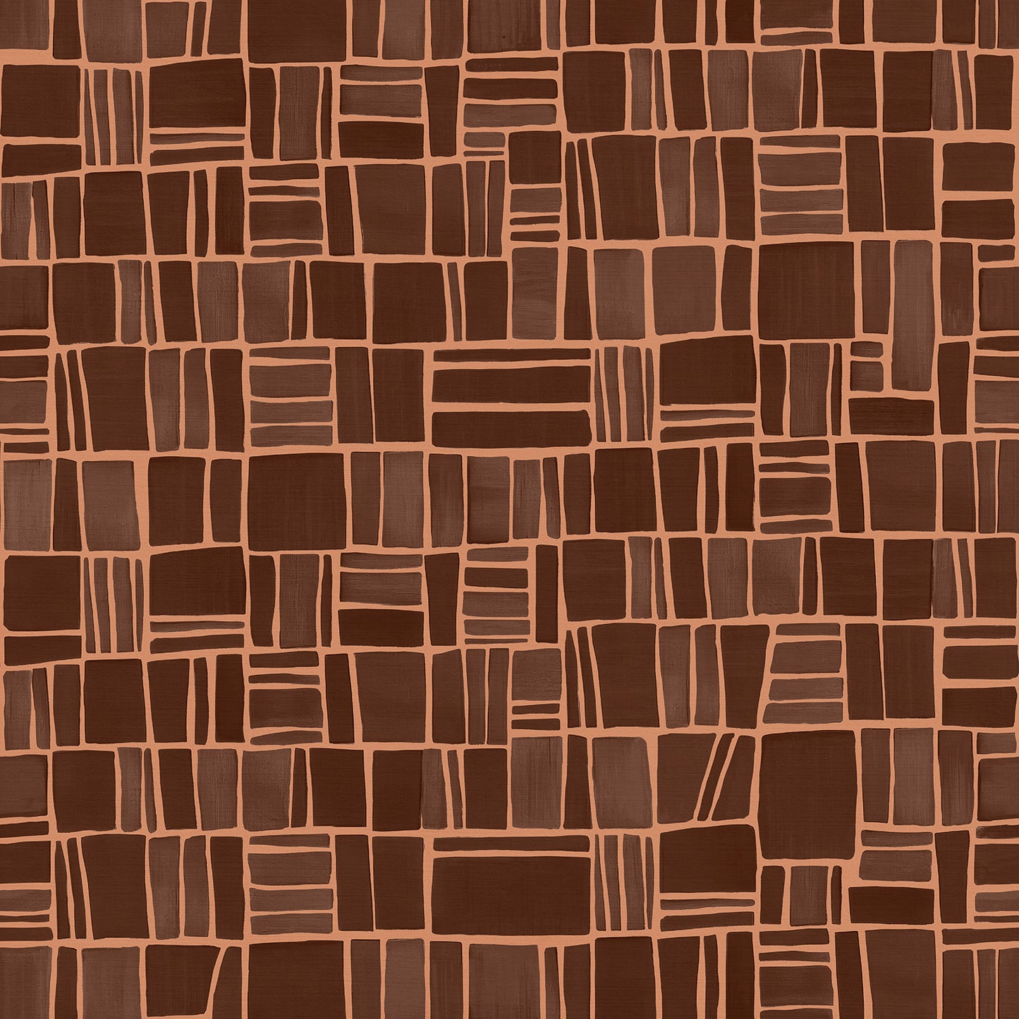 Wallpaper from the Tim Neve collection by Urban Road, with deep brown grid lines on a soft ochre backdrop, blending warmth and modern texture.