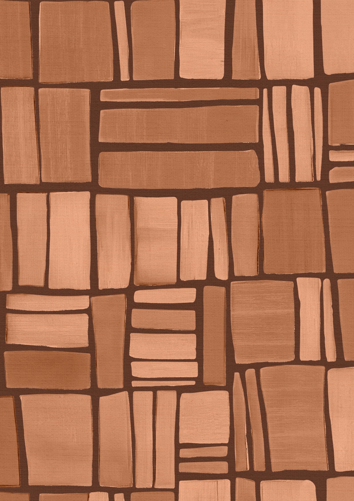 Wallpaper from the Tim Neve collection by Urban Road, displaying caramel-hued grids over a warm brown background, blending modern lines with rustic tones.